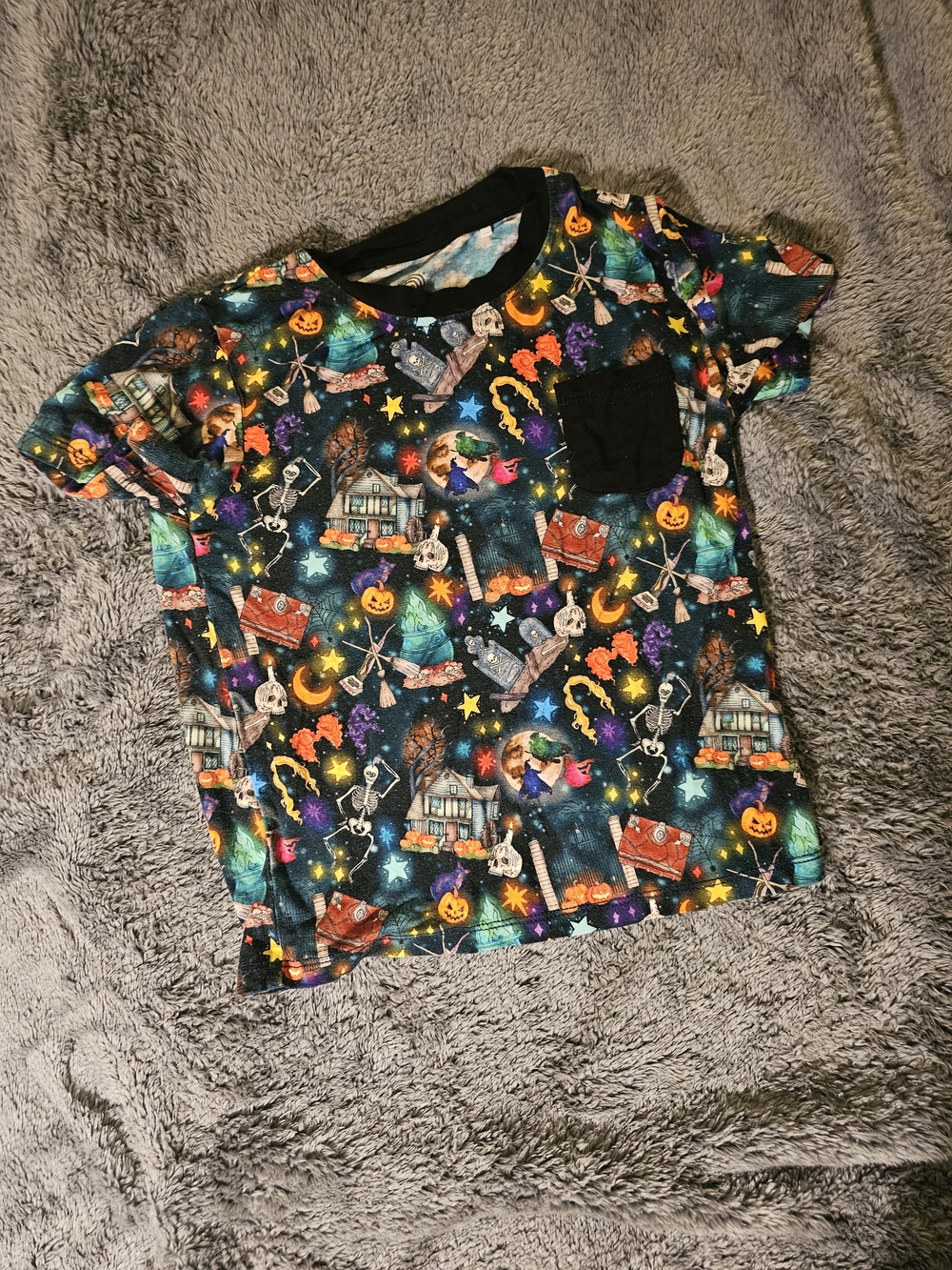 Kids Halloween Pocket Tee - Black Multicolor Print